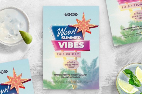 夏季氛围派对海报模板下载 Summer Vibe Party Flyer Template