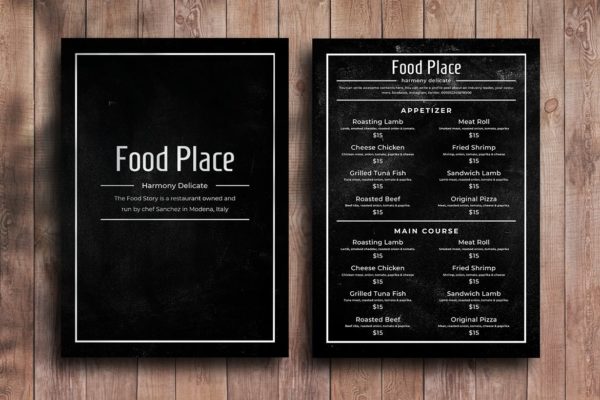 黑板画风格西餐厅菜单设计模板v02 Blackboard Food Menu. 02