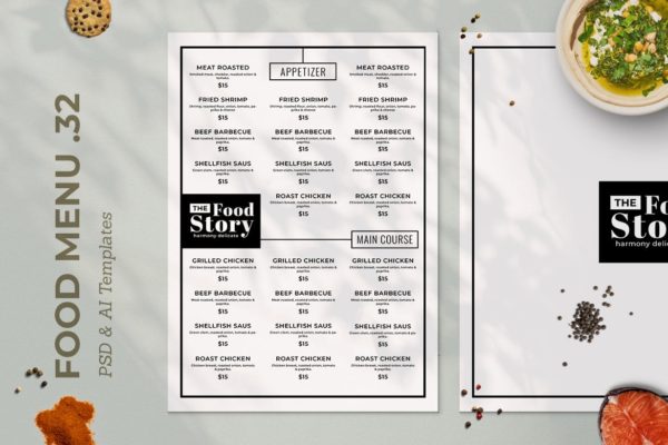 简约风西式餐厅菜单版式设计模板v32 SGM – Food Menu. 32
