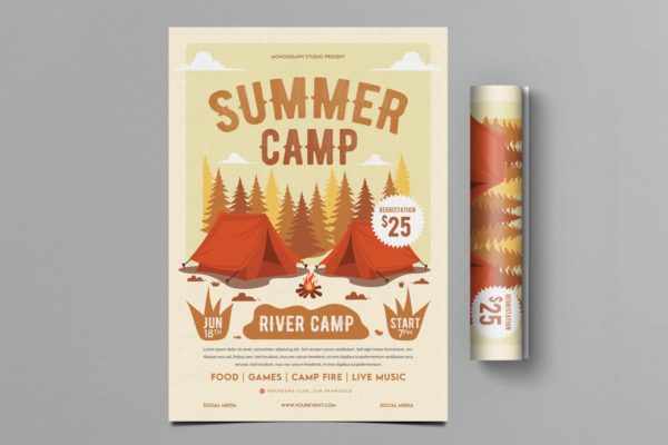暑假夏季露营活动海报素材 Summer Camp Flyer