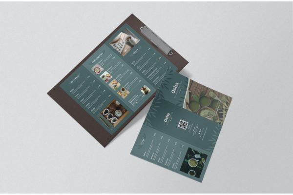 折页风格咖啡厅菜单设计模板 Ocha Restaurant Menu