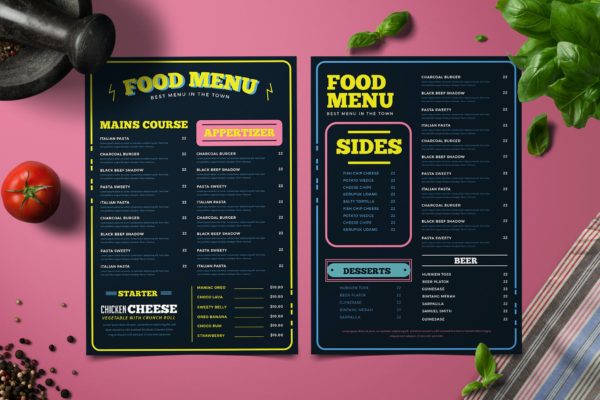 复古设计风格简约餐厅饭店菜单模板 Retro Food Menu