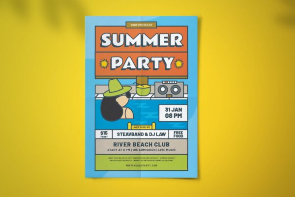复古风格夏季泳池派对海报模板 Summer Party Flyer