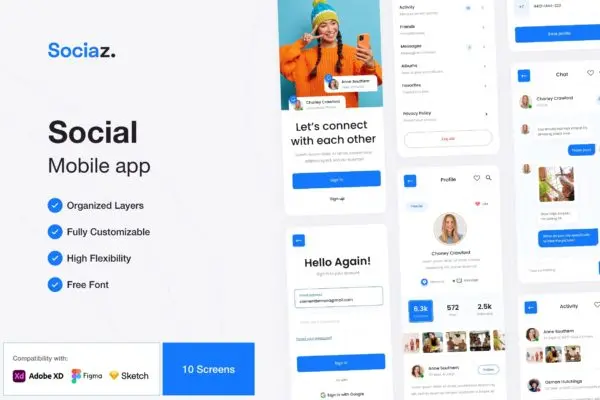 社区社交App UI设计套件 Sociaz – Social Media Mobile App UI Kit