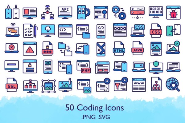 50个高质量的编码编程图标 50 Coding Icons