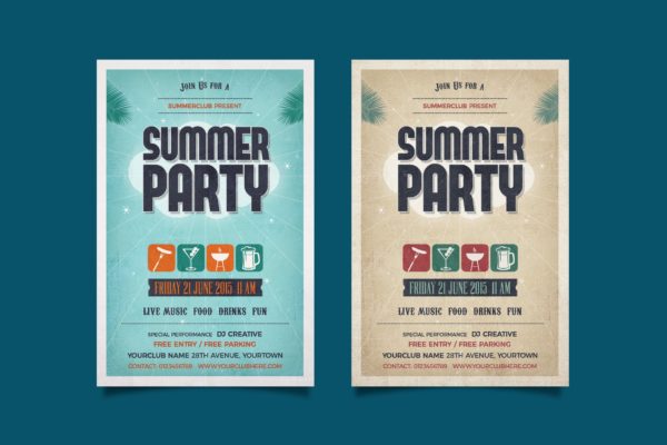 复古夏季派对传单设计 Vintage Summer Party Flyer