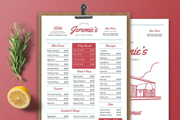 欧美复古设计风格西餐厅菜单模板 Vintage Food Menu