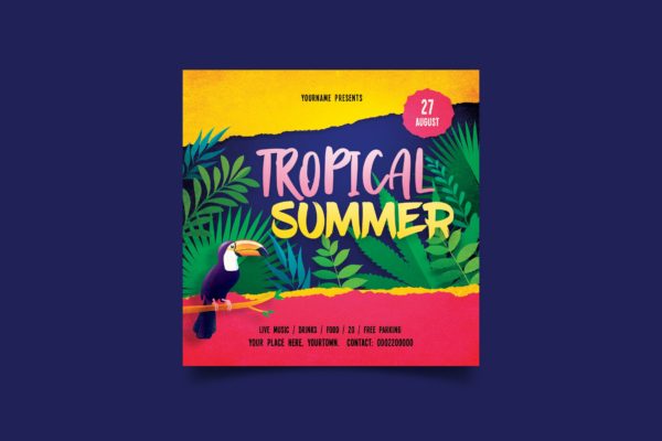 热带元素夏季派对海报PSD素材 Tropical Summer Party