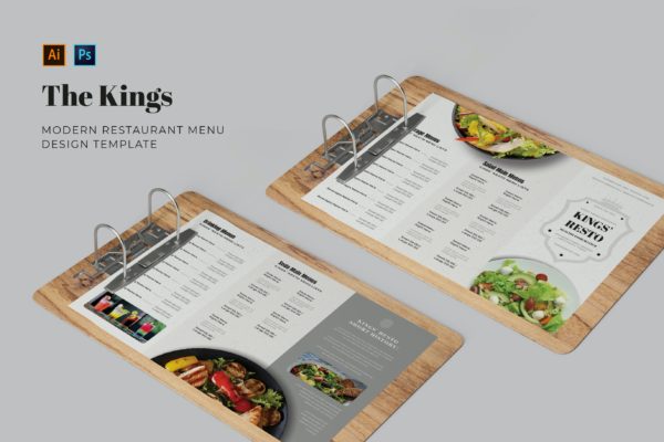 素食餐厅菜单版式设计模板 The Kings Restaurant Menu