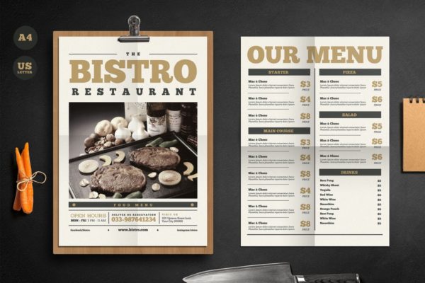 复古风格报纸排版风格菜单菜牌设计模板 Newspaper food menu