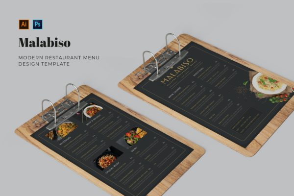 黑板风格餐厅菜单版式设计模板 Malabiso Restaurant Menu