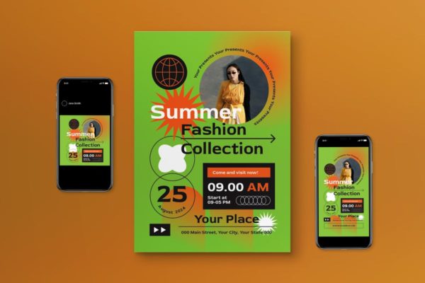 夏季时装系列传单模板下载 Summer Fashion Collection Flyer Set