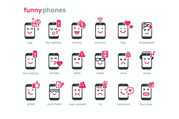 智能手机表情符号图标素材 Smartphone Emoticons