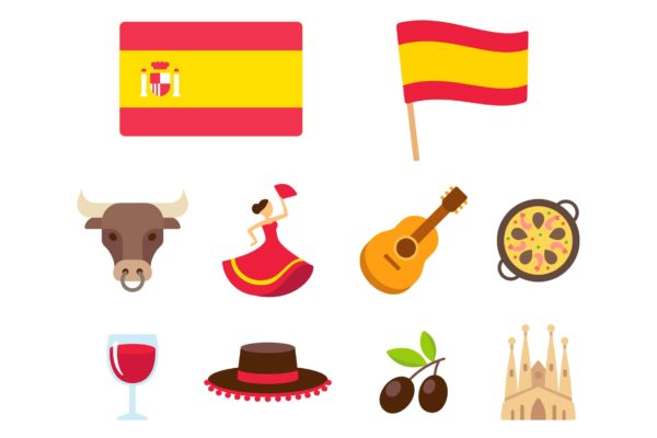 西班牙元素卡通图标 Spain Cartoon Icons