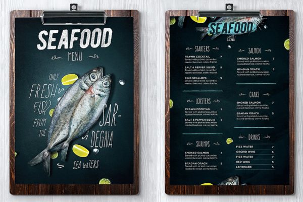 高端海鲜自助餐/西餐厅菜单模板素材 Seafood Menu
