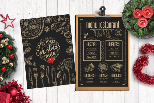 圣诞节日餐馆菜单设计模板 Christmas Menu Restaurant Template