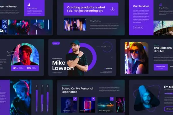 暗黑主题个人作品集谷歌幻灯片模板 INFOLIO – Personal Portfolio Google Slide Template