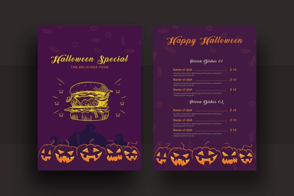 万圣节特色餐厅菜谱菜单设计模板v1 Halloween Special Restaurant Food Menu