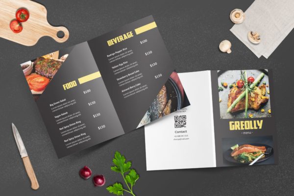 双折页设计高级咖啡厅/西餐厅菜单模板 Bifold Restaurant Menu Template
