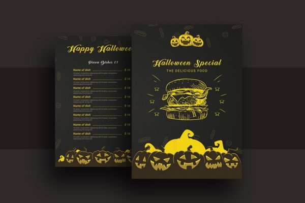 万圣节特色餐厅菜谱菜单设计模板v2 Halloween Special Restaurant Food Menu V-2
