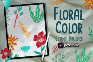 彩色花朵印章Procreate笔刷素材 Floral Color Brush Procreate