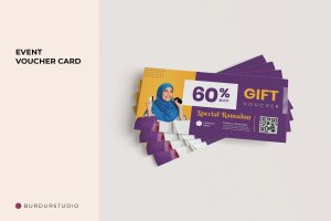 紫色礼券/礼品卡设计样机模板 Purple Gift Voucher