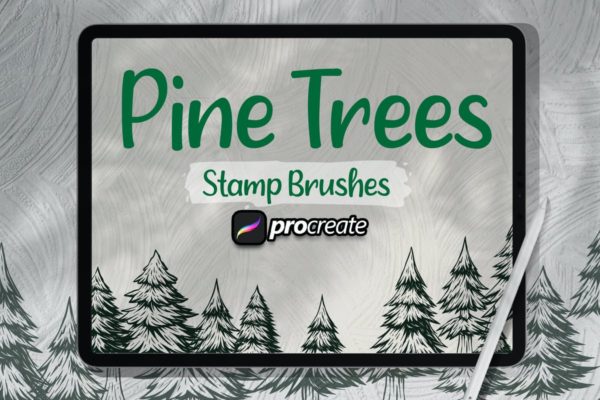 松树印章Procreate笔刷素材 Pine Tree Brush Stamp Procreate