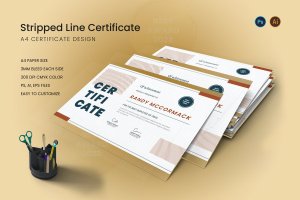 奖励认证证书设计模板 Stripped Line Certificate