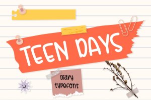 右倾斜个性衬线字体素材 Teen Days – Girly Kids Font