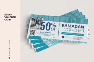 蓝色礼券促销票券设计模板 Blue Gift Voucher Promotion