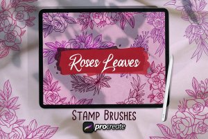 玫瑰&树叶印章Procreate笔刷素材 Roses Leaves Brush Stamp Procreate
