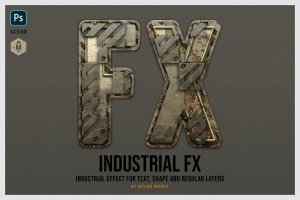 金属工业元素文本效果处理PS动作 Industrial Layer and Text Effect Photoshop Action