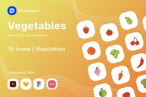 水果和蔬菜矢量图标素材包 Fruit And Vegetables Icon Pack