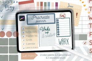 印章画笔Procreate笔刷素材包 Procreate iPad planner stamps brush
