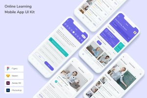 在线学习类手机App UI界面设计套件 Online Learning Mobile App UI Kit