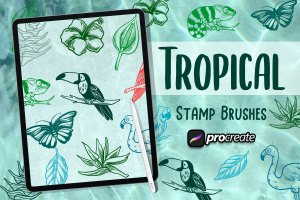 热带元素印章Procreate笔刷素材 Tropical element Brush Stamp