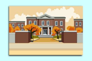 学校校园建筑插画矢量模板v1 School Illustration building