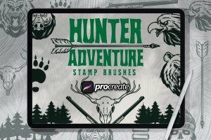猎人冒险印章Procreate笔刷素材 Wild Nature Hunter Adventure Brush Stamp