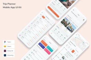 旅行计划类手机App UI界面设计套件 Trip Planner Mobile App UI Kit