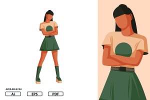 女模特人物扁平矢量插画 Girl Model Flat Illustration