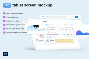 iso平板电脑屏幕样机模板 iso tablet screen mockup