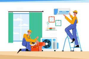 空调安装场景矢量插画 Air Conditioner Installation – Vector Illustration