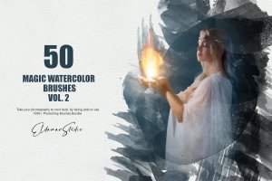 50个魔法水彩ps笔刷v2 50 Magic Watercolor Brushes – Vol. 2