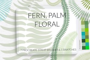 蕨类植物叶子Procreate笔刷素材 Fern palm Procreate brushes, exotic jungle brushes
