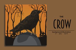 乌鸦动物T恤服装插画素材 Crow Illustration