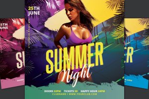夏季比基尼派对之夜传单模板 Summer Night Flyer