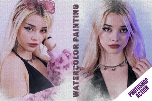 水彩绘画照片效果PS动作 Watercolor Painting Photoshop Action