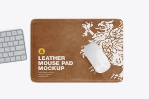 皮革鼠标垫包装设计样机psd模板 Leather Mouse Pad Mockup