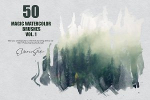 50个魔法水彩ps笔刷v1 50 Magic Watercolor Brushes – Vol. 1