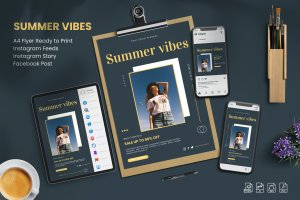 多种尺寸夏季折扣促销活动宣传单设计模板 Summer Vibes – Flyer Set